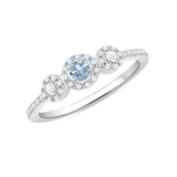 Ladies Round Aquamarine & Diamond Halo Sides Ring