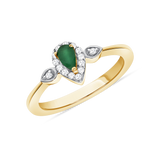 Ladies Pear Emerald & Diamond Halo Ring