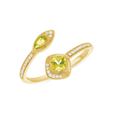 Ladies Marquise & Cushion Peridot and Diamond Sides Open Shank Ring