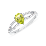 Ladies Teardrop Peridot & Split Diamond Sides Ring