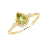 Ladies Bezel Pear Peridot & Diamond Half Halo Ring