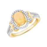 Ladies Oval Ethiopian Opal & Diamond Halo Split Sides Ring