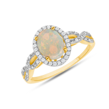 Ladies Oval Opal  & Diamond Halo Ring